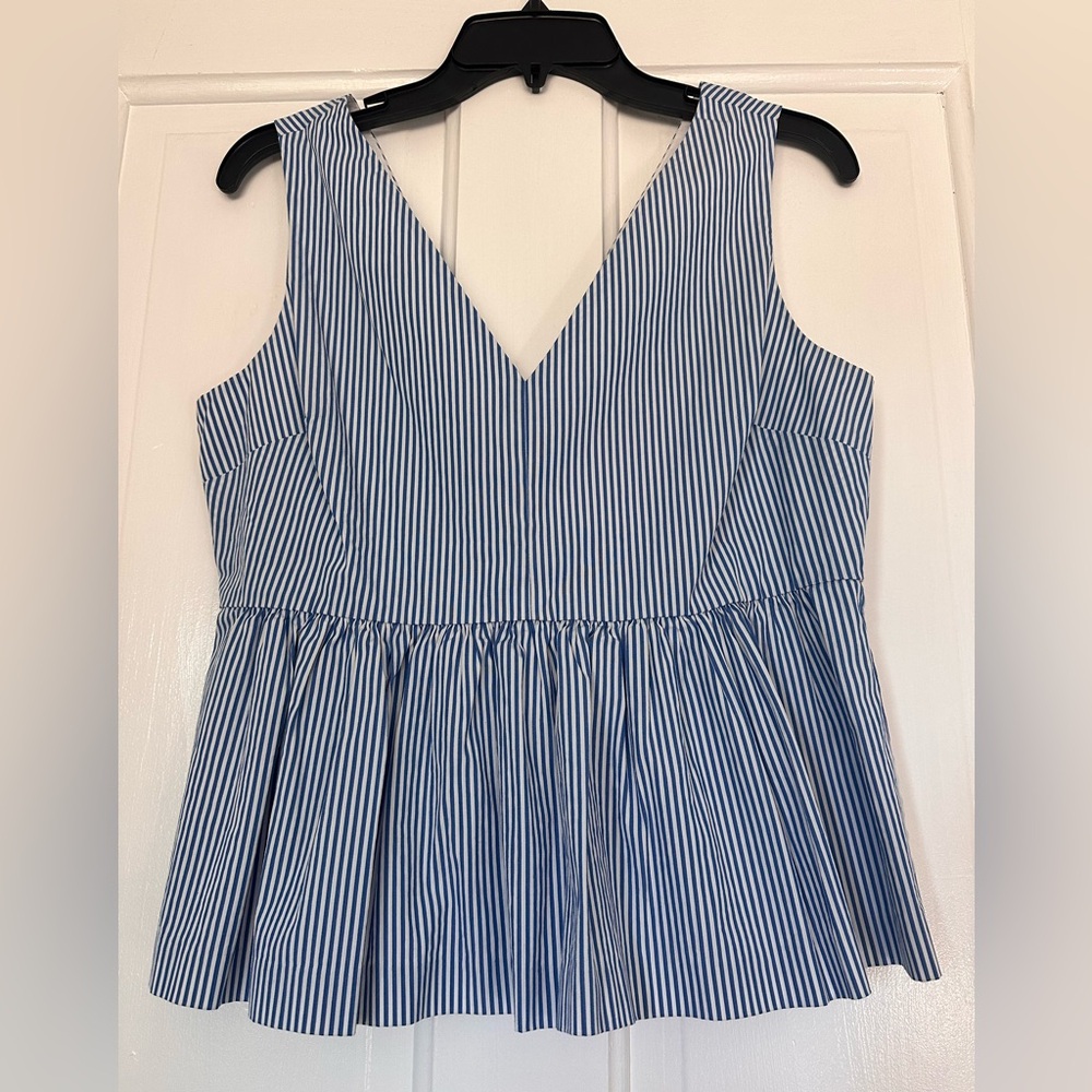 J. Crew Always Women Sleeveless Peplum Striped Top Blue White V Neck Size 6